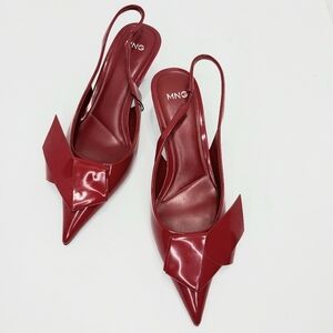 Mango‎ Bow Patent Leather Slingback Heels, NEW, Size 37|US 6.5